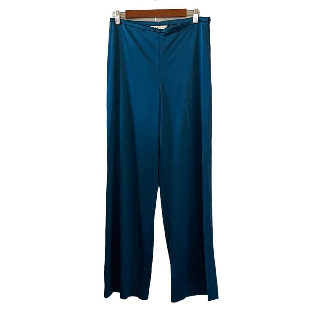 Trina Turk NEW Wool Blend Wide Leg Trouser/Pants In Teal Green/Blue Size 4